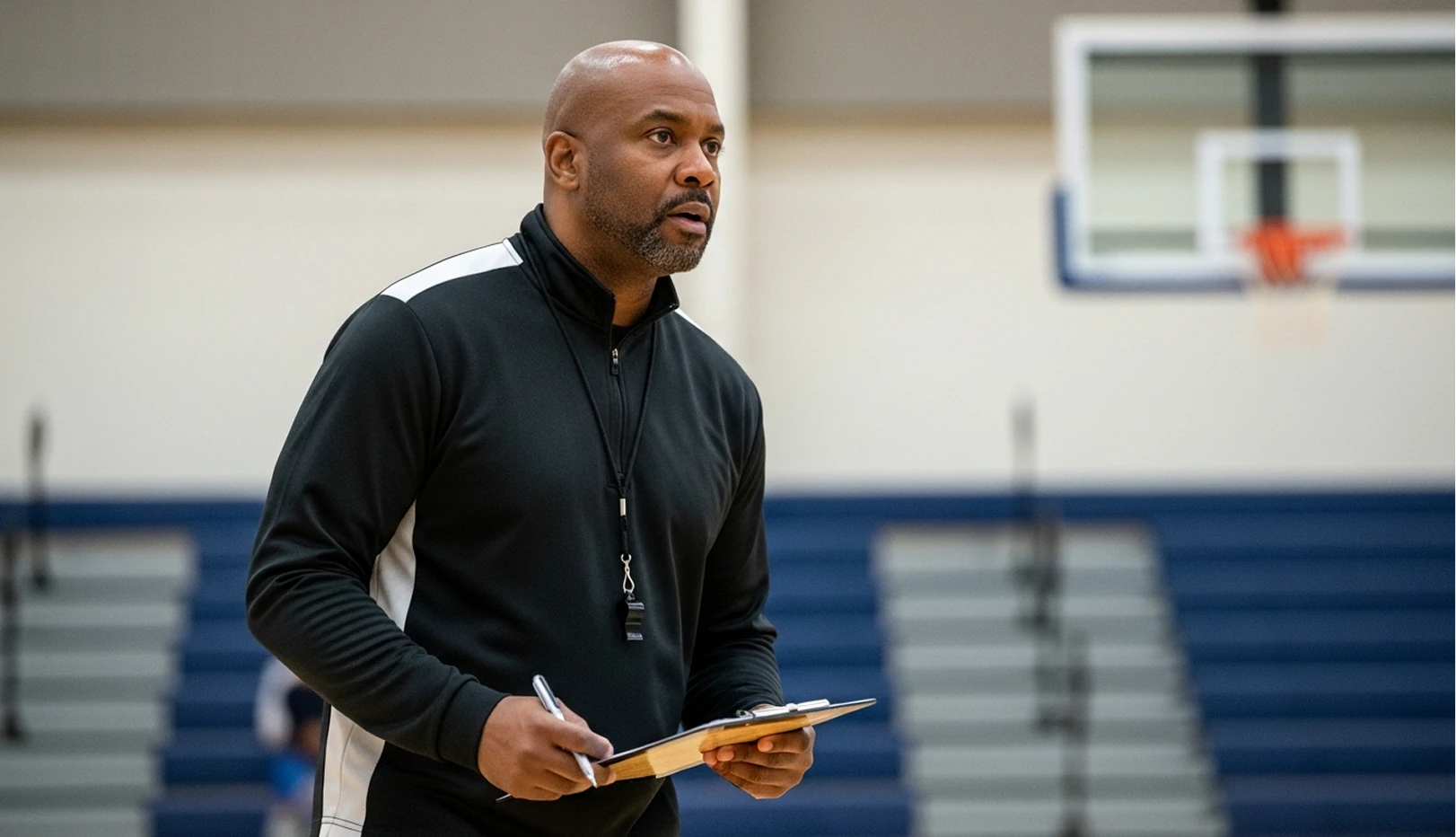 Basketball coach in gym