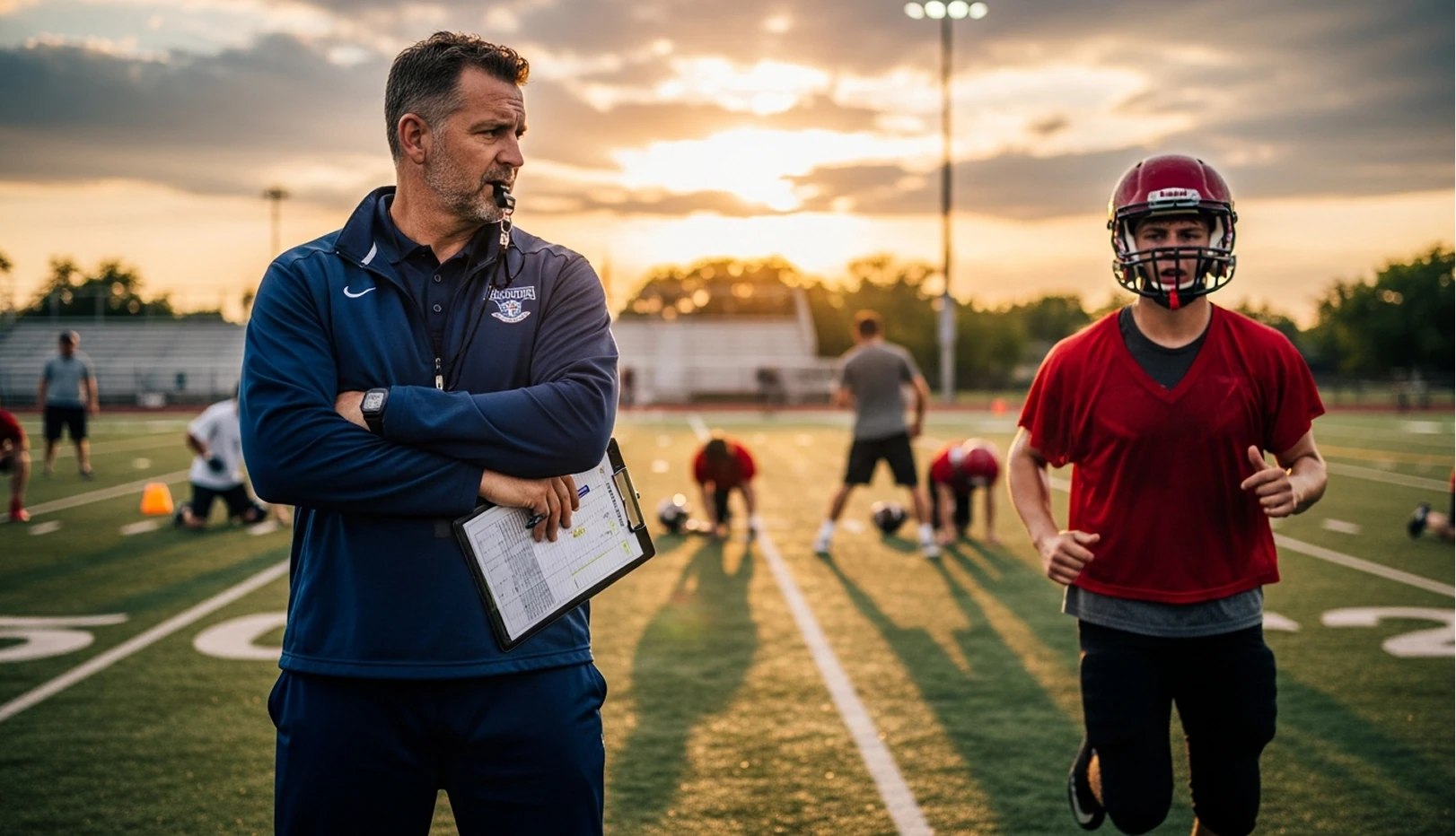 Football coach on field