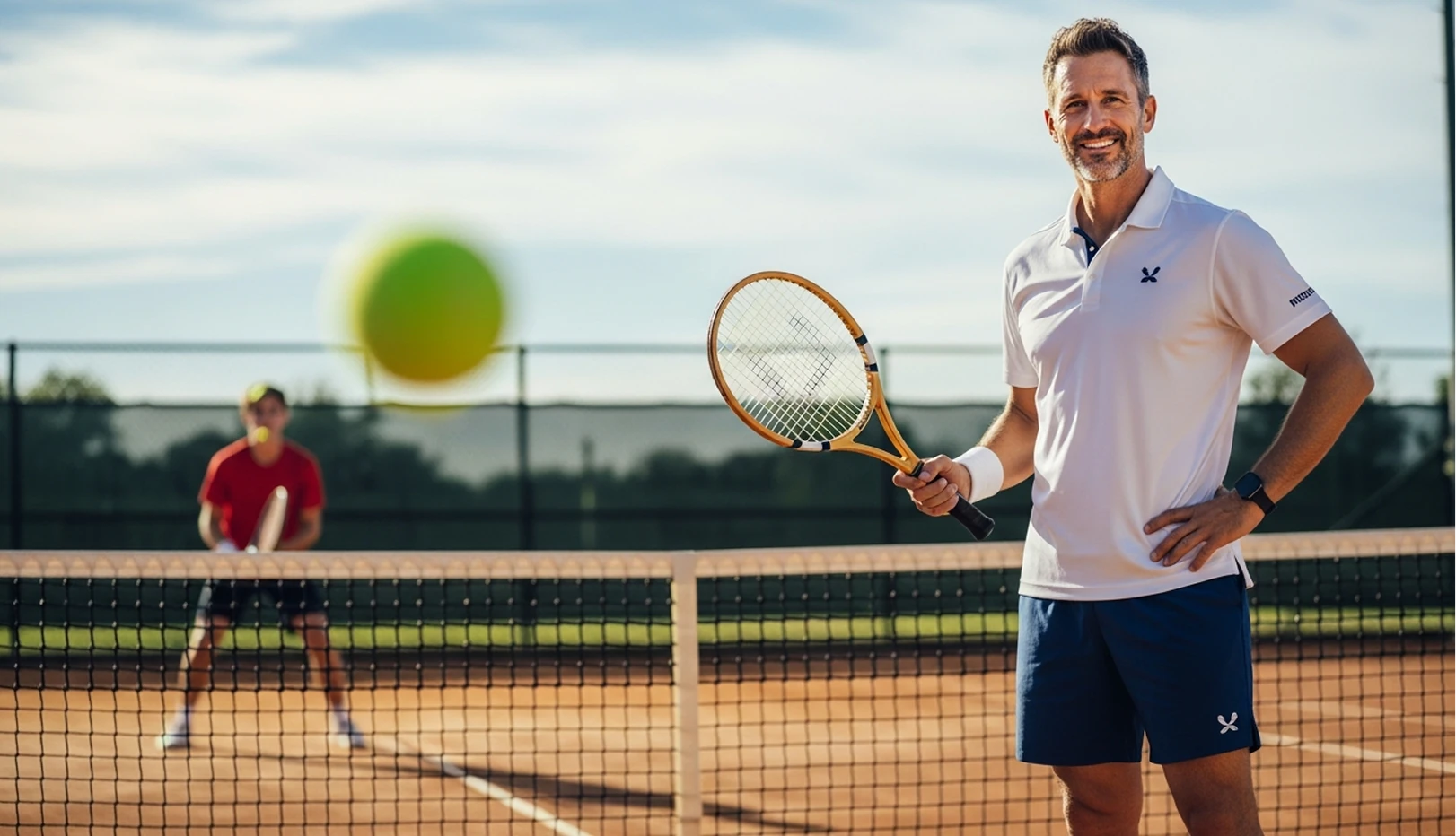 Tennis coach with players