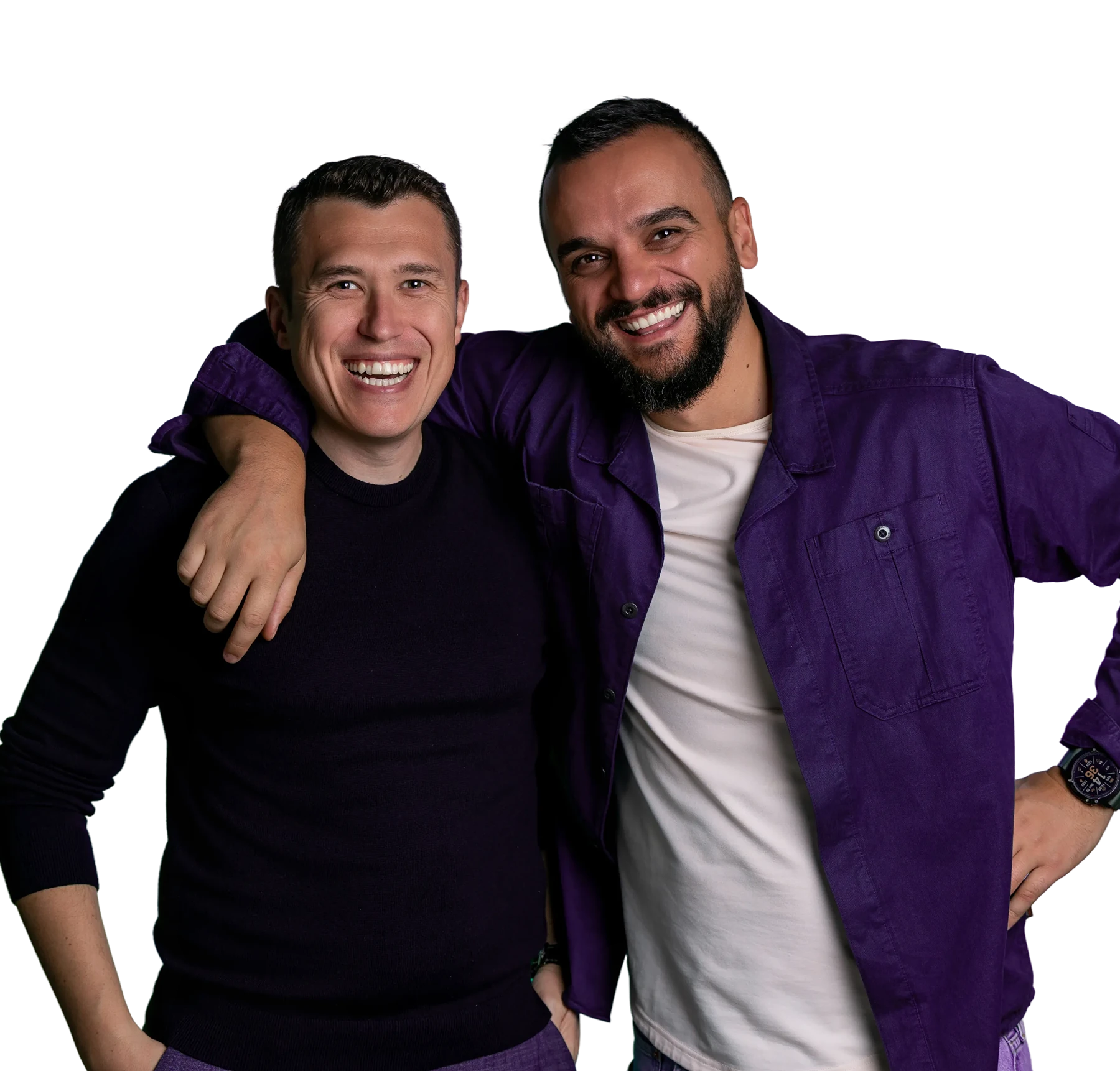 Two people smiling together