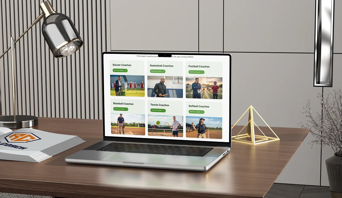 Searching coaches on laptop